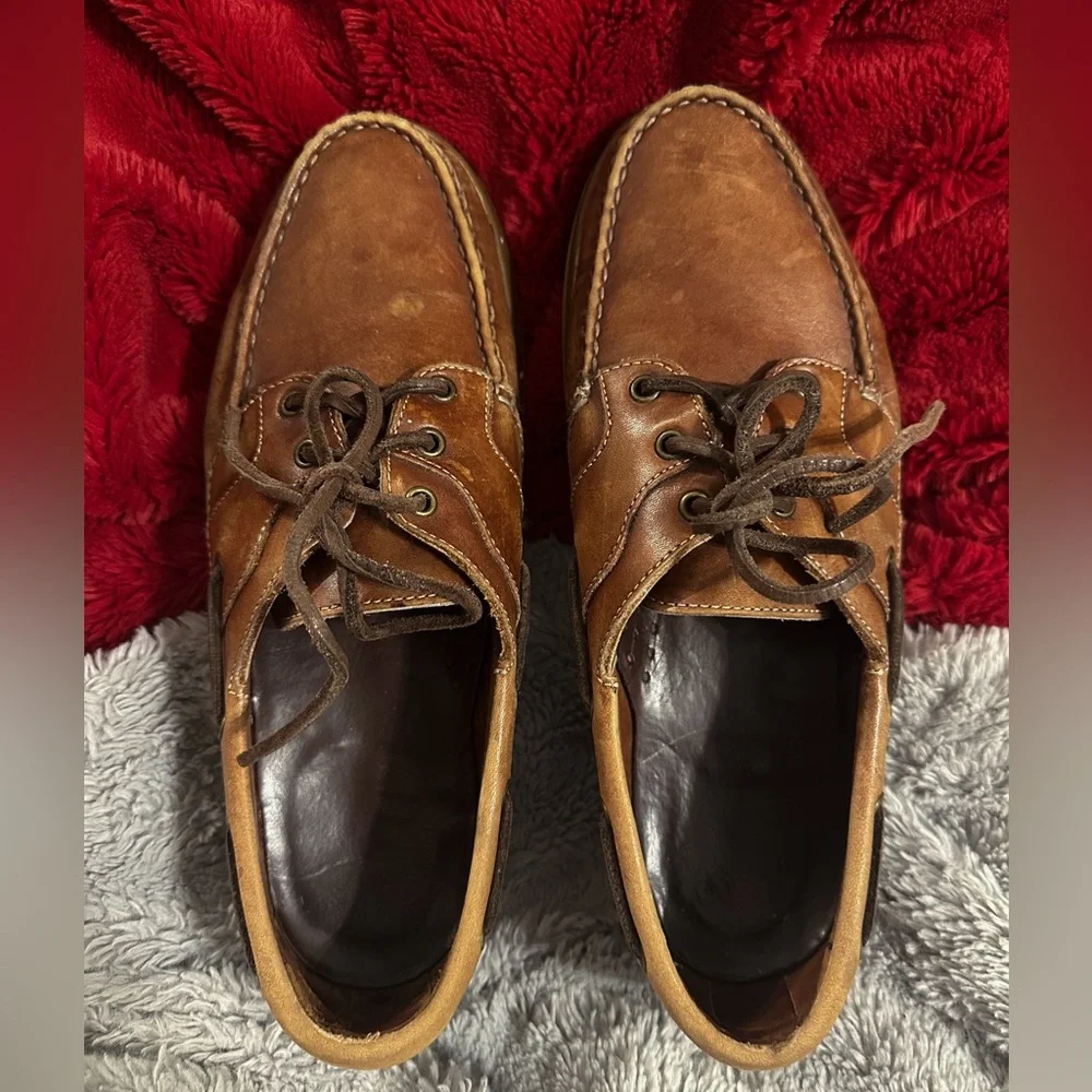 Allen Edmonds Eastport Boat Shoes Mens 8.5 Brown Leather Loafers Lace Up
